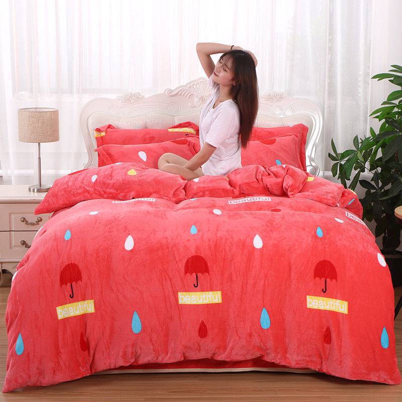 Winter Double-Sided Fleece Coral Quilt Cover Set - Thickened Warm Bedding