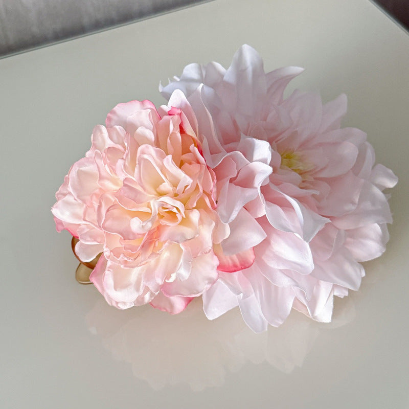 Flower Hair Clip - Pink Dahlia & Peony, Handmade