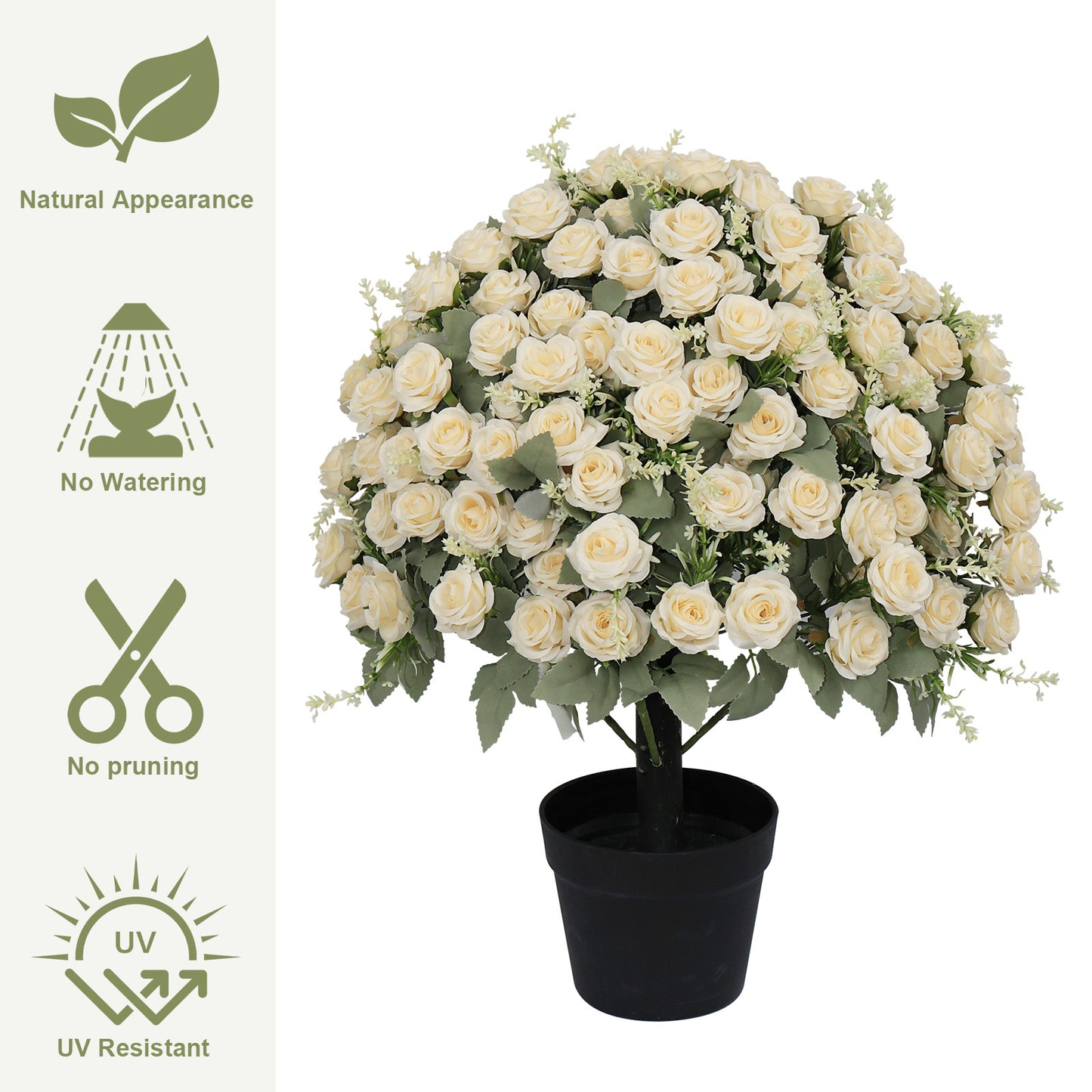 24-Inch Artificial Rose Plant - UV Resistant Faux Flowers in Pots
