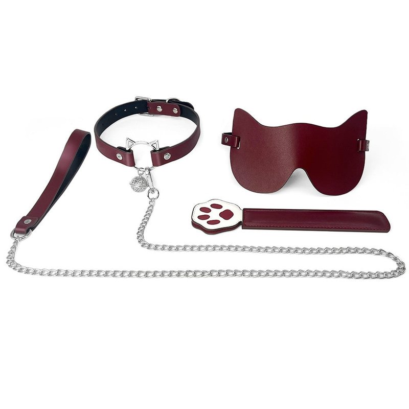 Cat Collar & Eye Mask Set with Traction Chain - 4 Piece