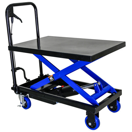Hydraulic Lift Truck 500 lbs Capacity for Material Handling and Transportation - Steel, Black+Blue