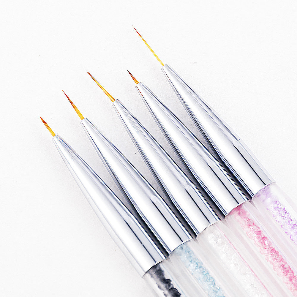 5PCS Nail Art Brush Set with Point Drill and Draw Line Pen - Manicure Tools