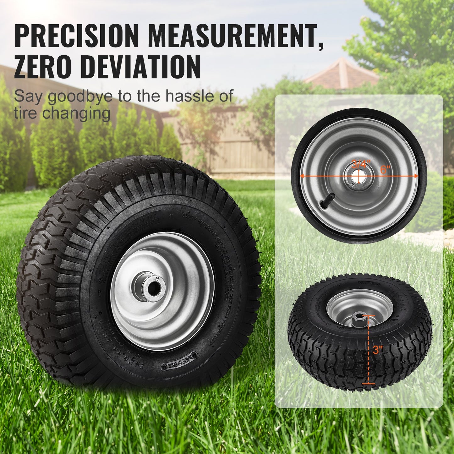 15x6 Lawn Mower Tires 2-Pack with Wheel Assemblies for Lawn Tractors