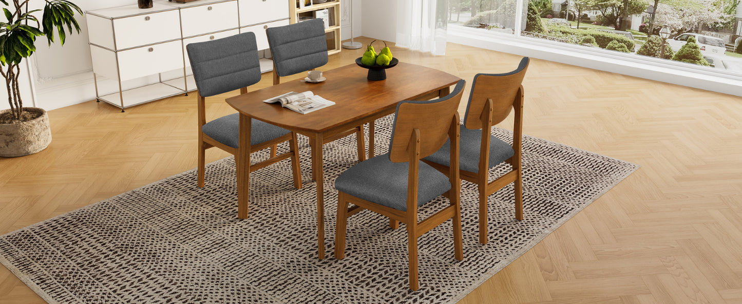 Farmhouse Dining Table Set for 4 with Upholstered Chairs - Brown & Gray