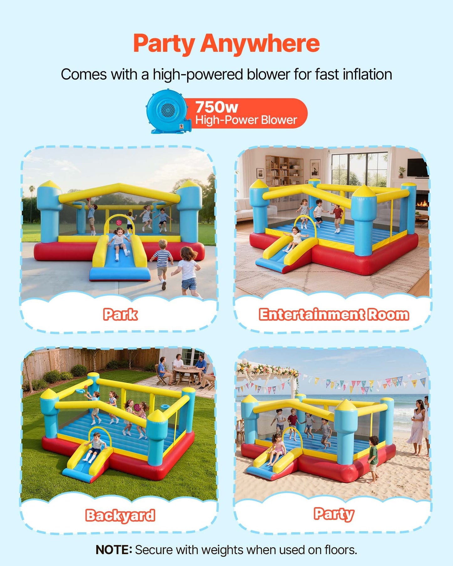 Inflatable Bouncy Castle for Kids with Slide & Basketball Hoop - 14.7x13.8ft