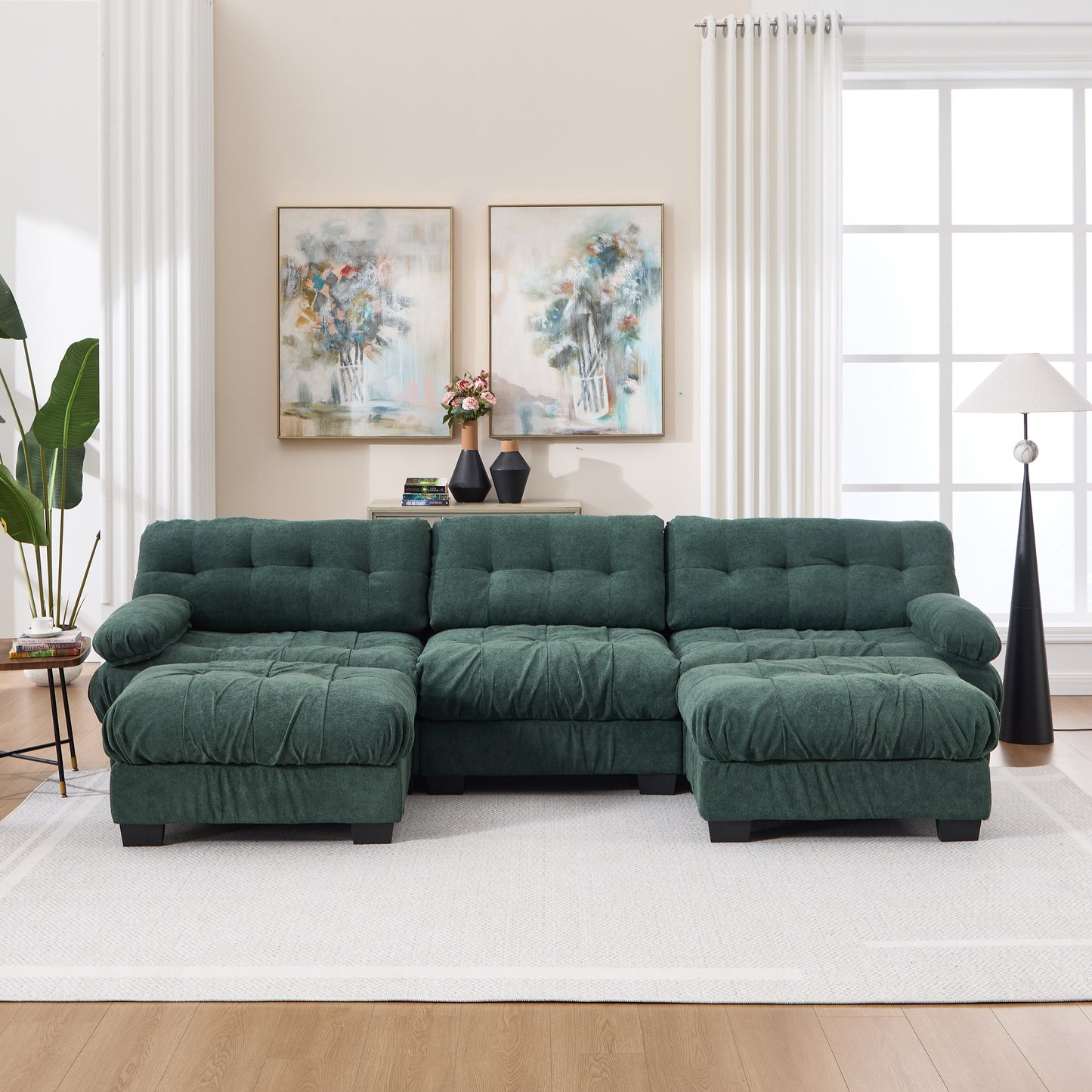 U Shaped Modular Sectional Sofa - Comfy Deep Seat Cloud Couch - Green
