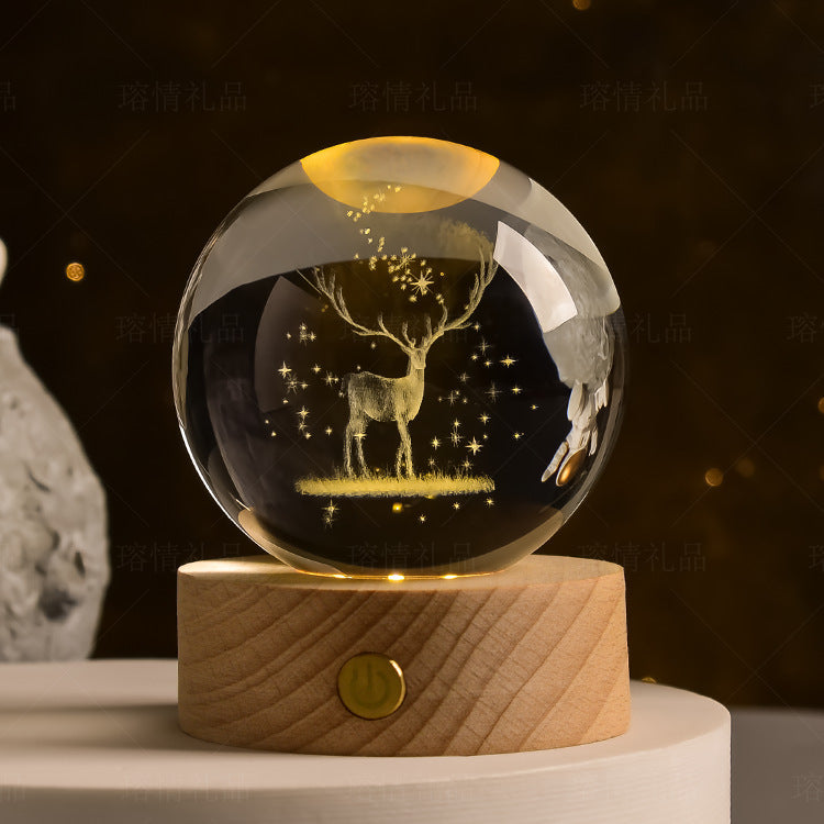 Starry Sky Crystal Ball Night Light Solar System Ornament 8cm Warm Light