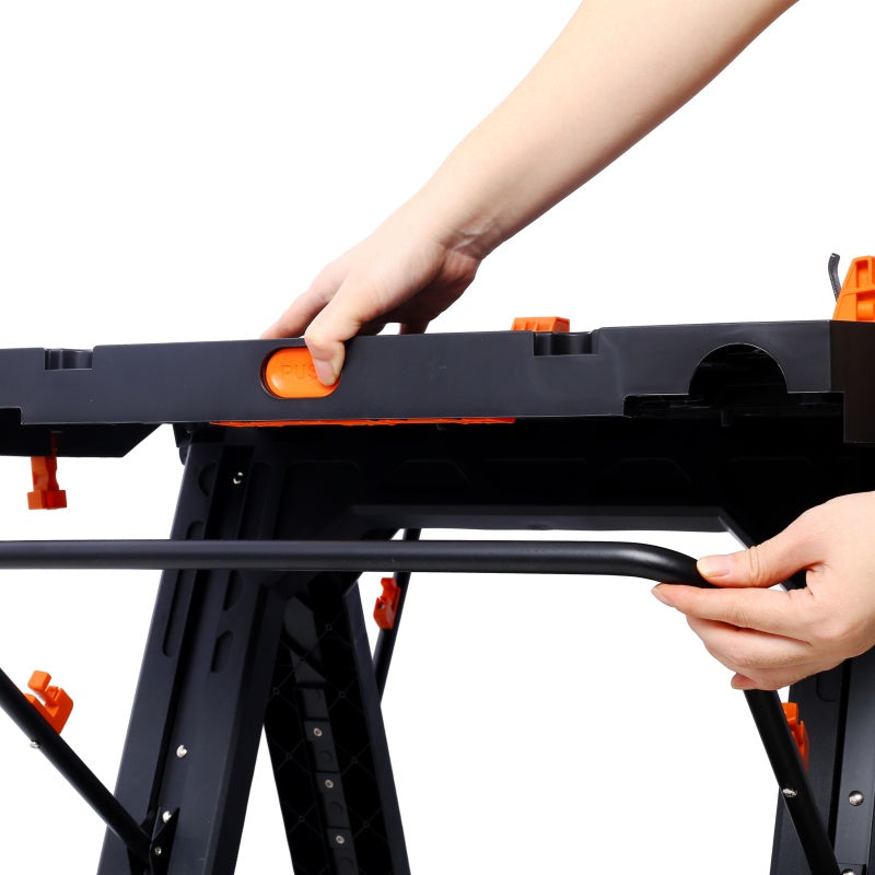 Heavy-Duty Portable Folding Workbench with Clamps - Adjustable Garage Sawhorse