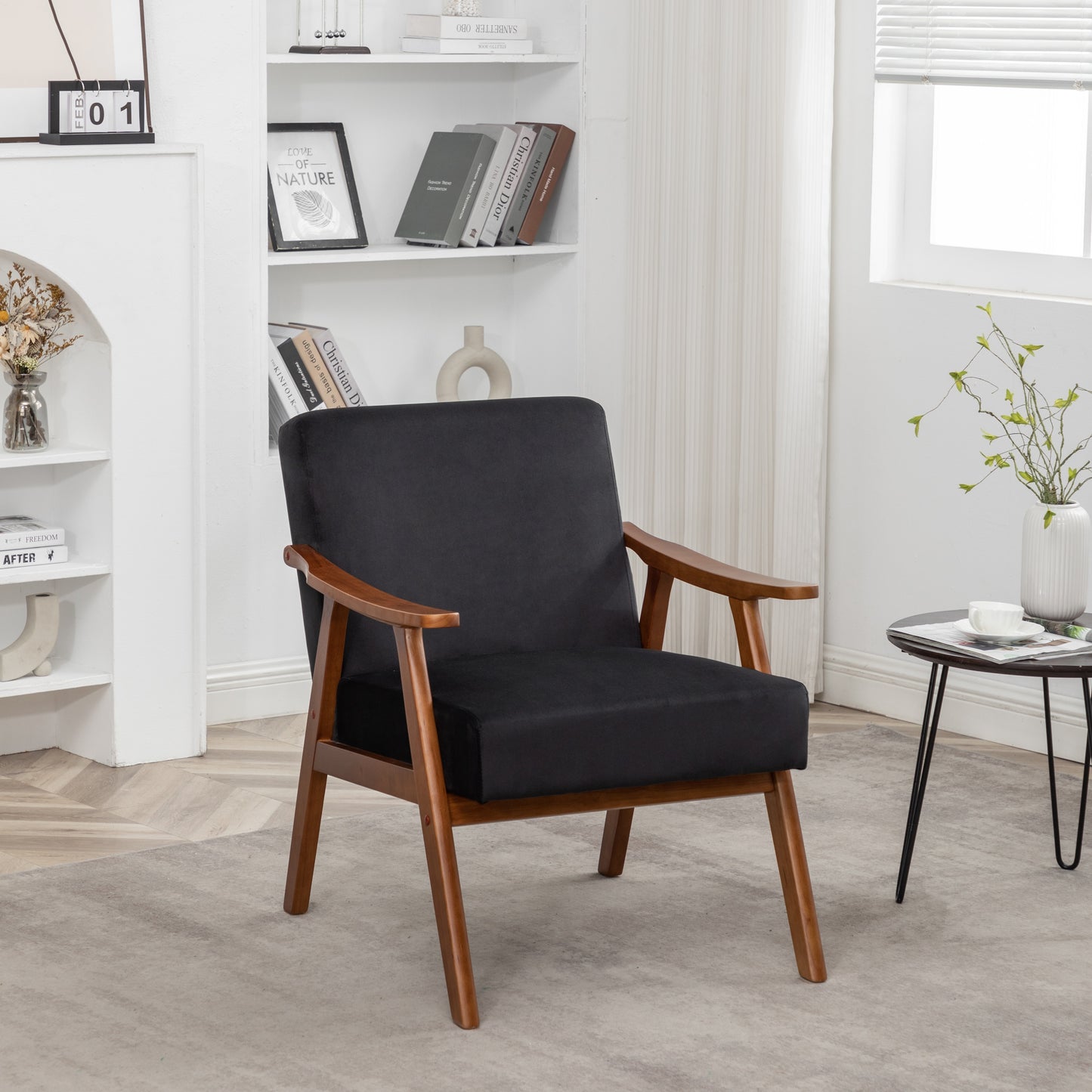 Accent Chair With Velvet Upholstery And Solid Wood Frame, Classic