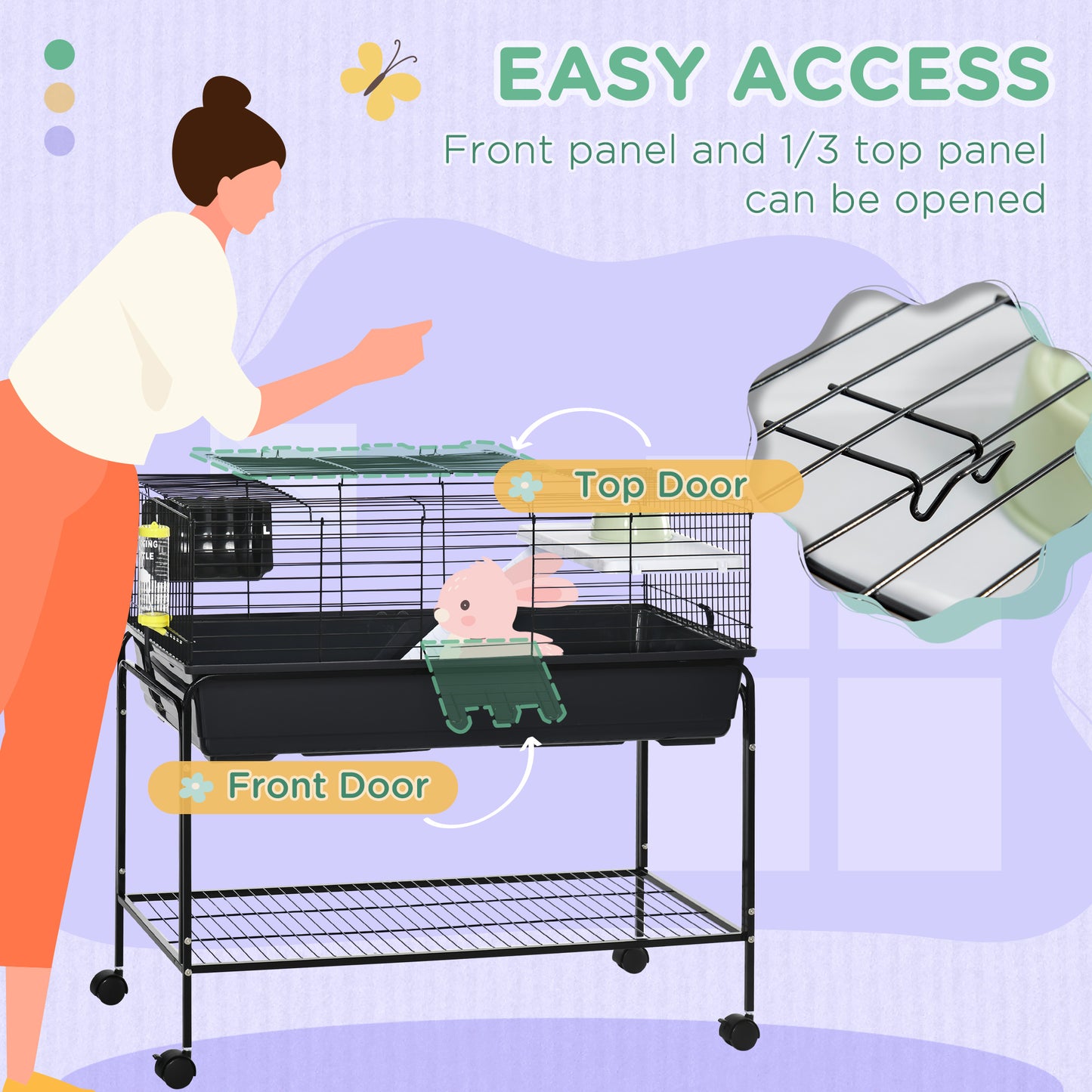 Small Animal Cage with Removable Stand, Wheels & Shelf for Guinea Pig, Hedgehog & Ferret - 39x20.5x36.5 Inches, Grey