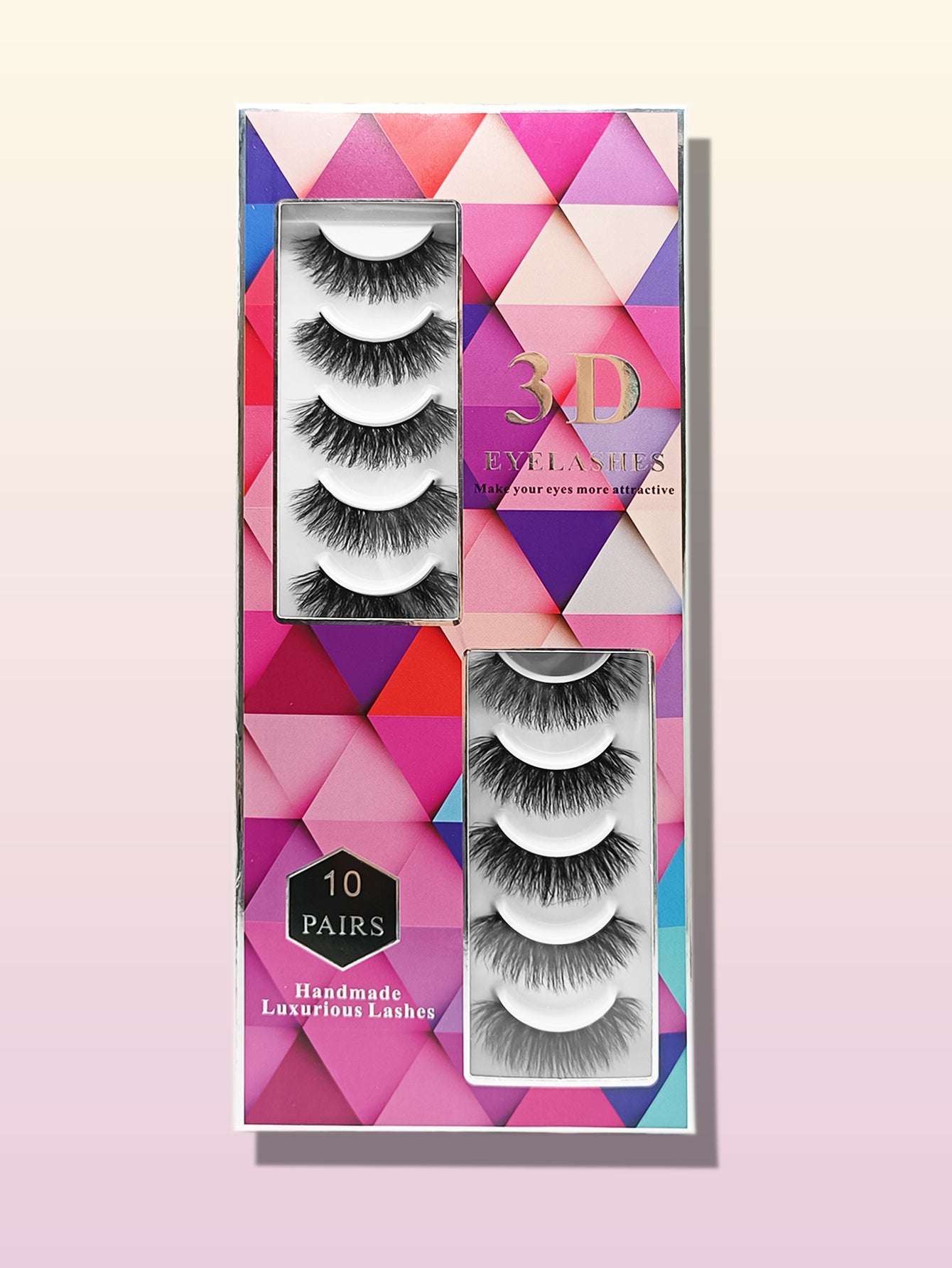 3D Premium Faux Mink False Eyelashes - Voluminous Fluffy Cluster - 10 Pairs
