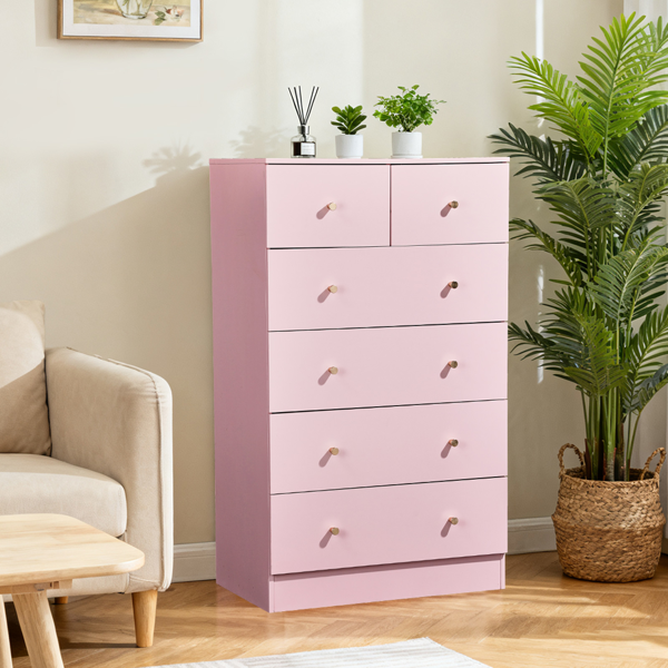6-Drawer Dresser with Gold Handles - Modern Pink Cabinet