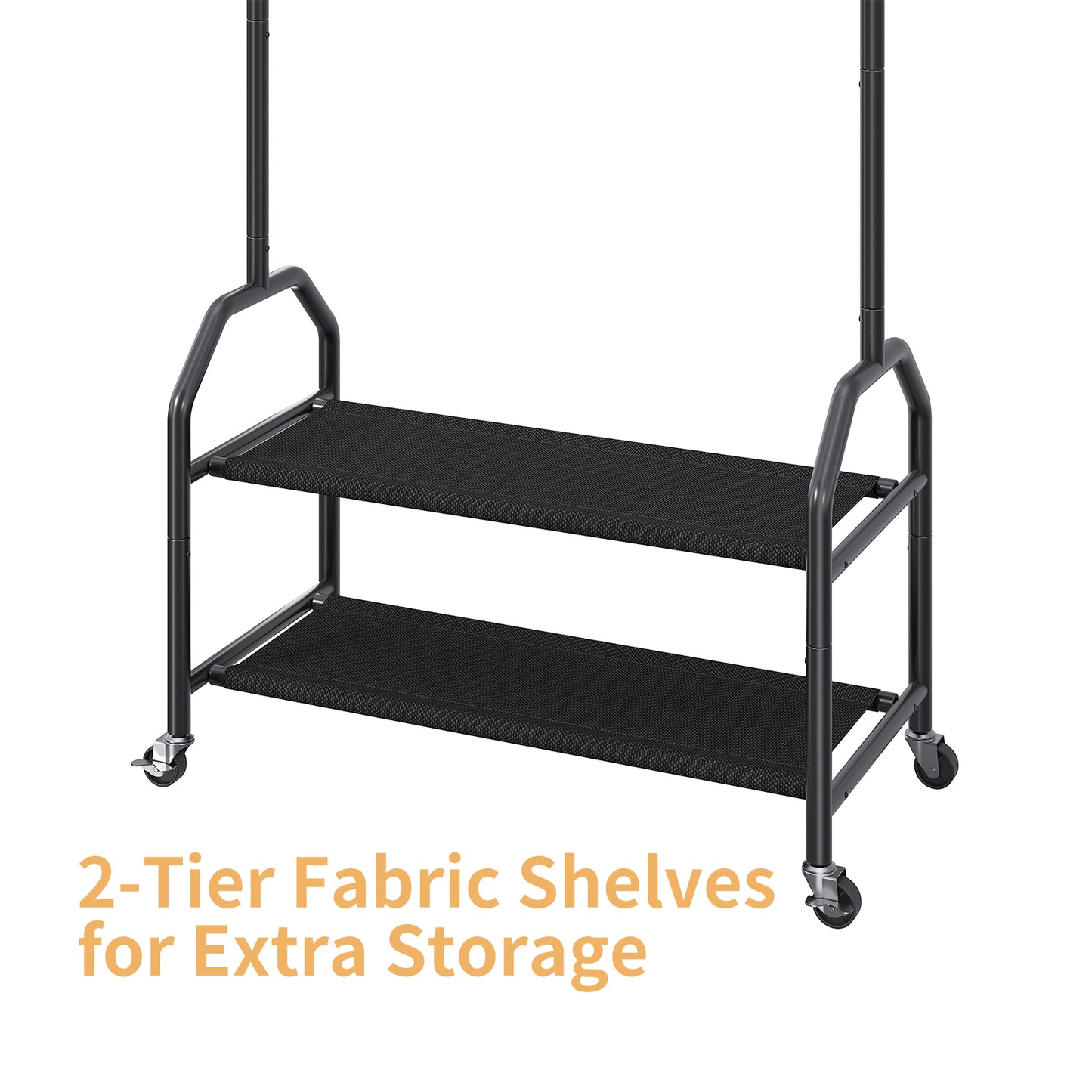 Rolling Clothes Rack with 2 Tier Shelves - Black