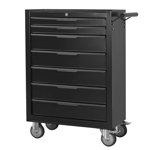 7-Drawer Rolling Tool Chest with Lock - Large Metal Storage Cart - Black