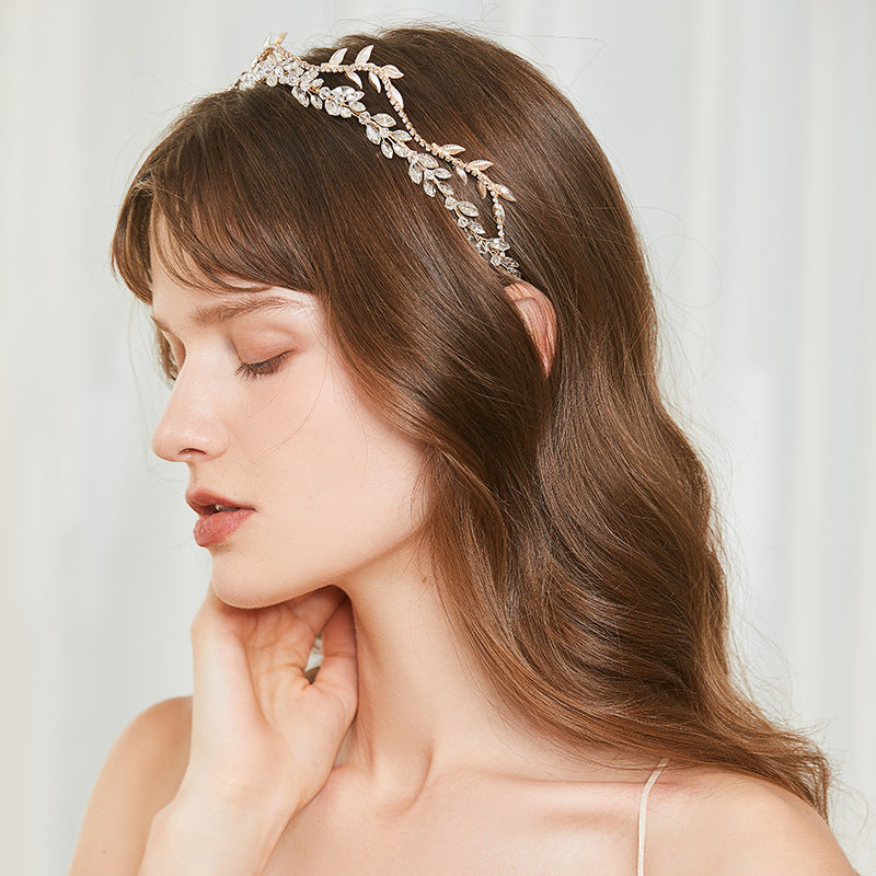Bridal Crown Rhinestone Crystal Headpiece - Light Gold