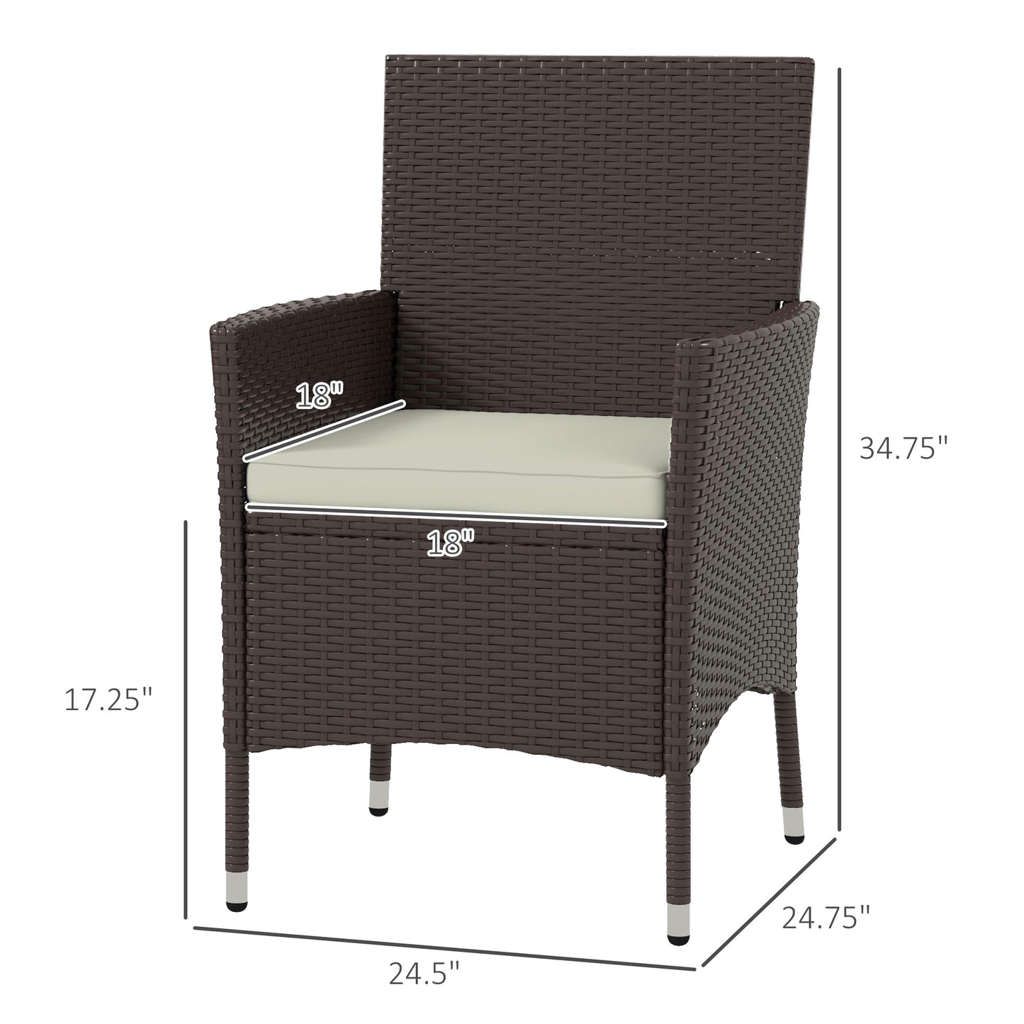 Stackable Rattan Dining Chairs Set with Cushions - Dark Coffee