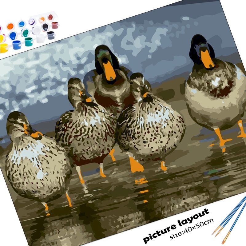 Duck Animal Oil Painting on Canvas with Frame - Hand-Painted Art