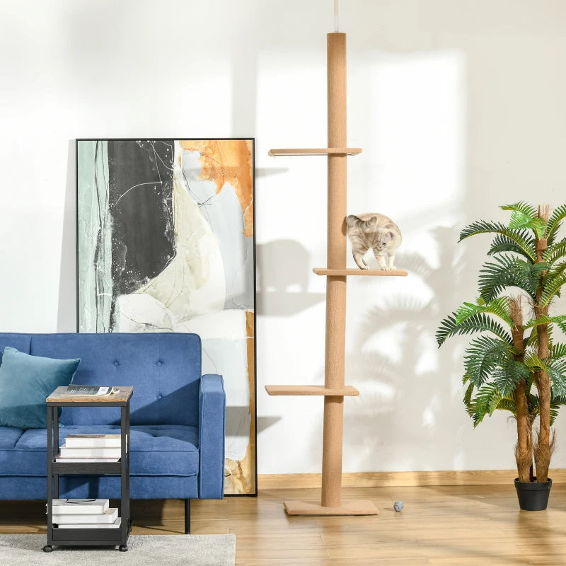 Adjustable Floor-to-Ceiling Cat Tree Tower - 8.5 Feet Tall with Scratching Posts, Soft Carpet, Brown