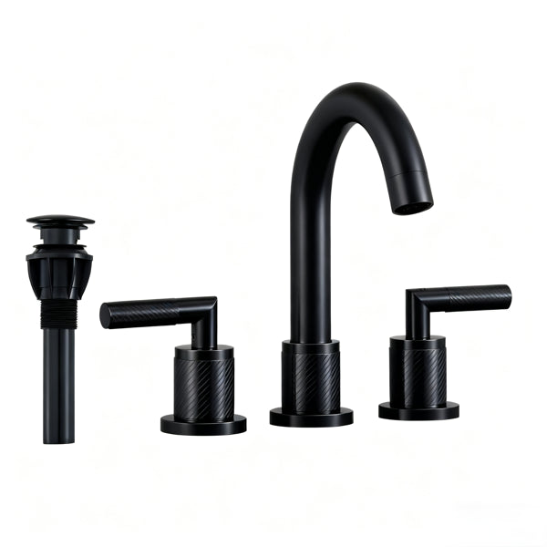 Matte Black Bathroom Sink Faucet - Widespread 2 Handle 360° Swivel Spout