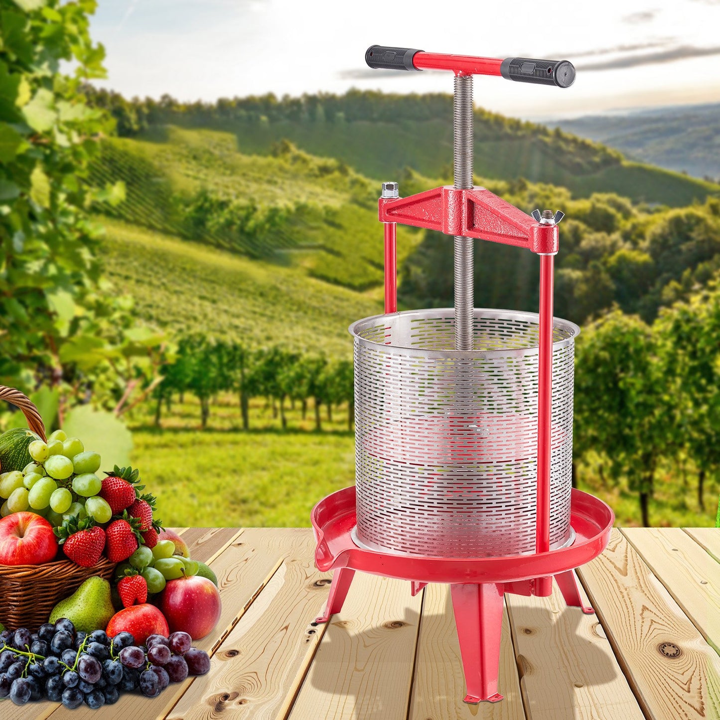 Manual Fruit Wine Press - 3.69 Gallon Stainless Steel Juicer