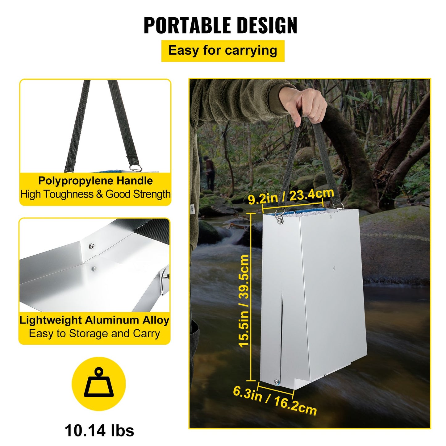 Lightweight Folding Aluminum Sluice Box for Gold Prospecting - 50 Inch Portable River & Creek Mining Equipment - Silvery White