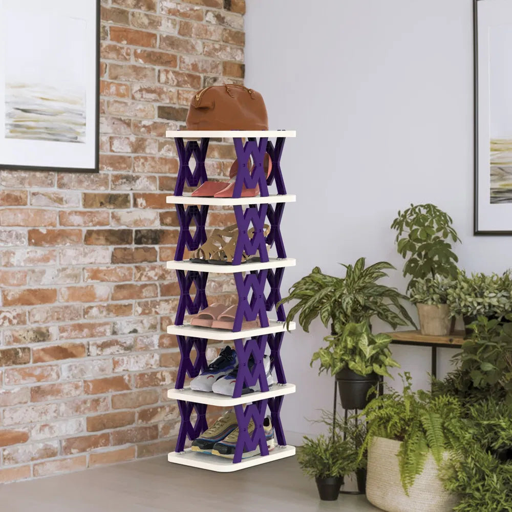 6 Tier Foldable Shoe Rack Vertical Organizer Narrow For Small Spaces