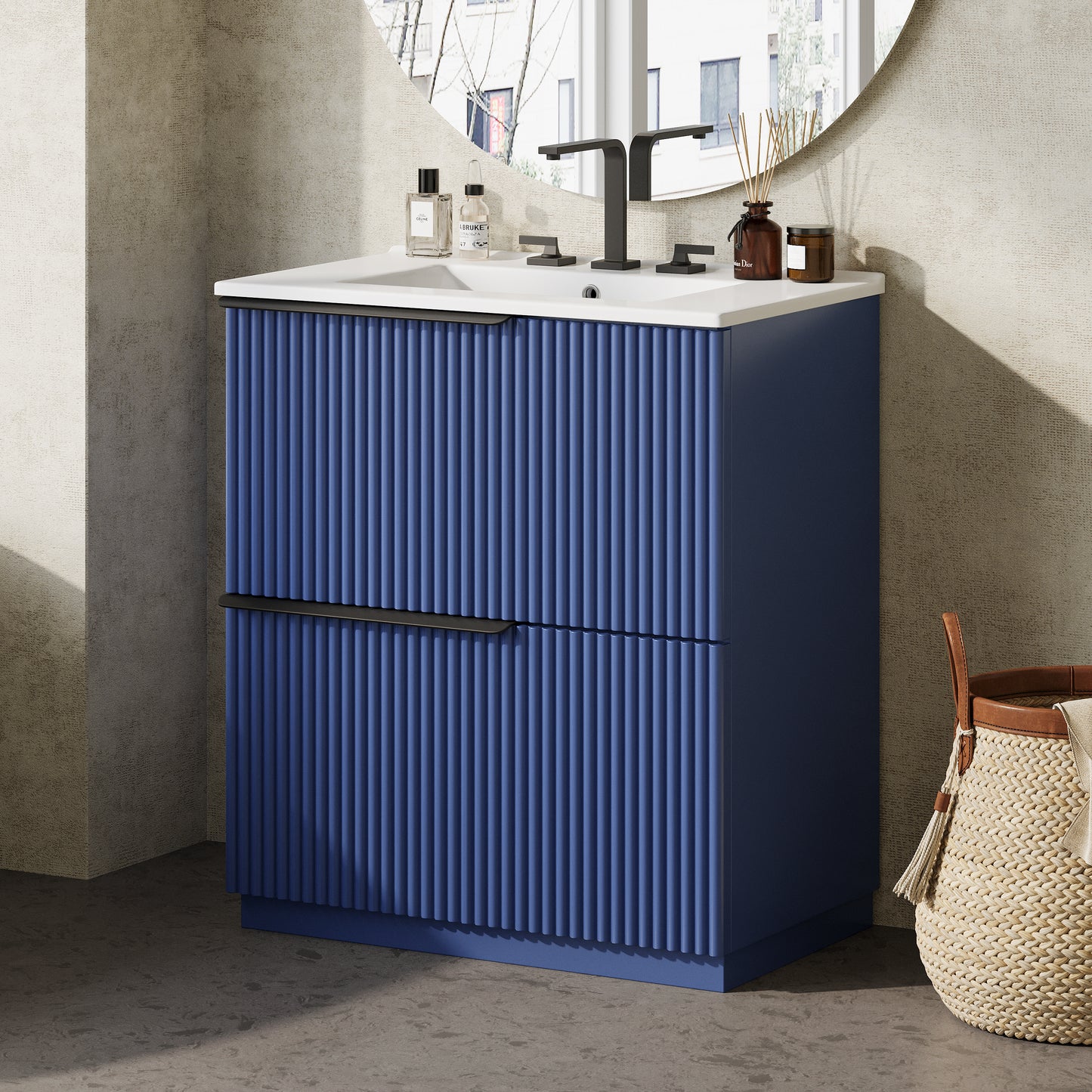30-Inch Freestanding Bathroom Vanity with Ceramic Sink - Blue