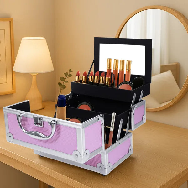 SM-2176 Aluminum Makeup Train Case Jewelry Box Cosmetic Organizer
