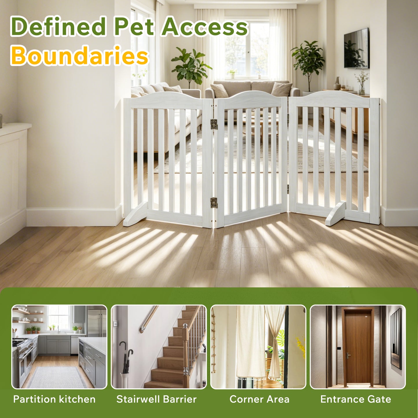 Wooden Foldable Pet Gate for Dogs, 24 Inch 3-Panel Freestanding Fence