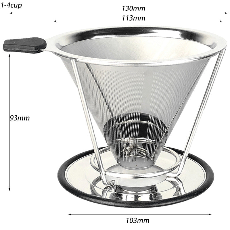 Stainless Steel Coffee Filter with Base - Reusable Filter-Free Paper Strainer for Home Brewing