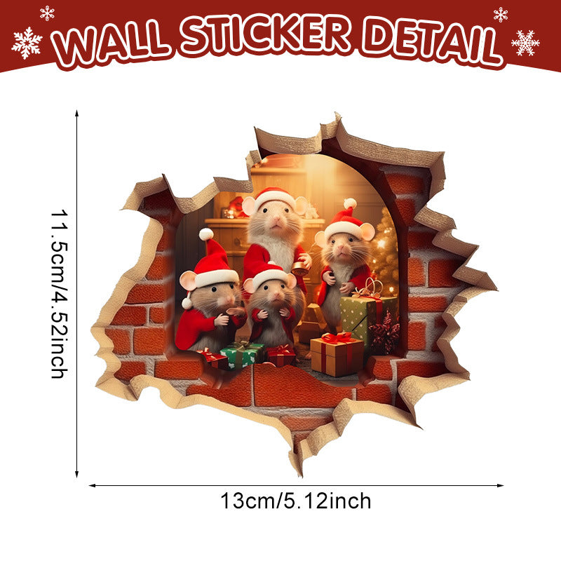 Christmas Cartoon Animal Mouse Hole Wall Sticker - Festive Decor for Home & Garden