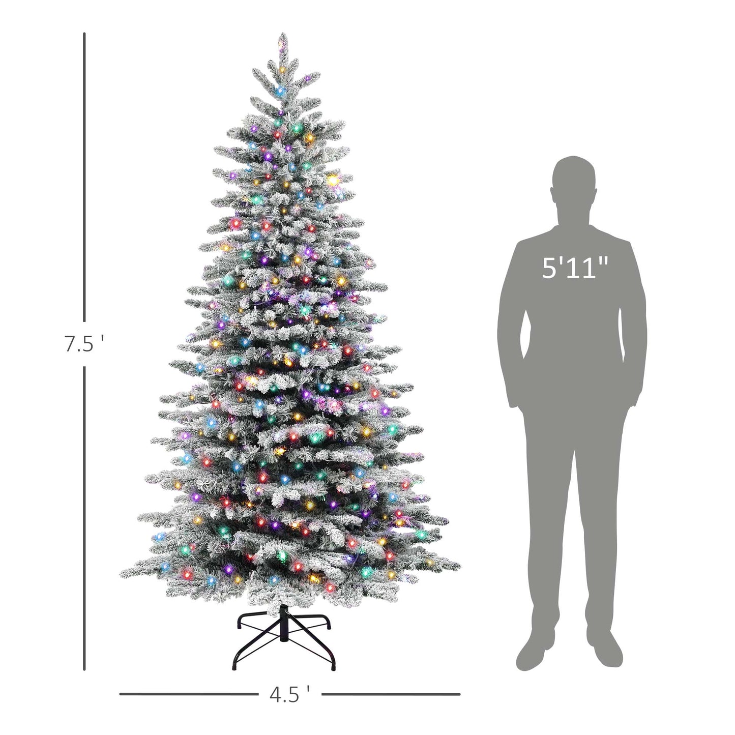 7.5ft Pre-Lit Snow Flocked Christmas Tree with 500 LED Lights
