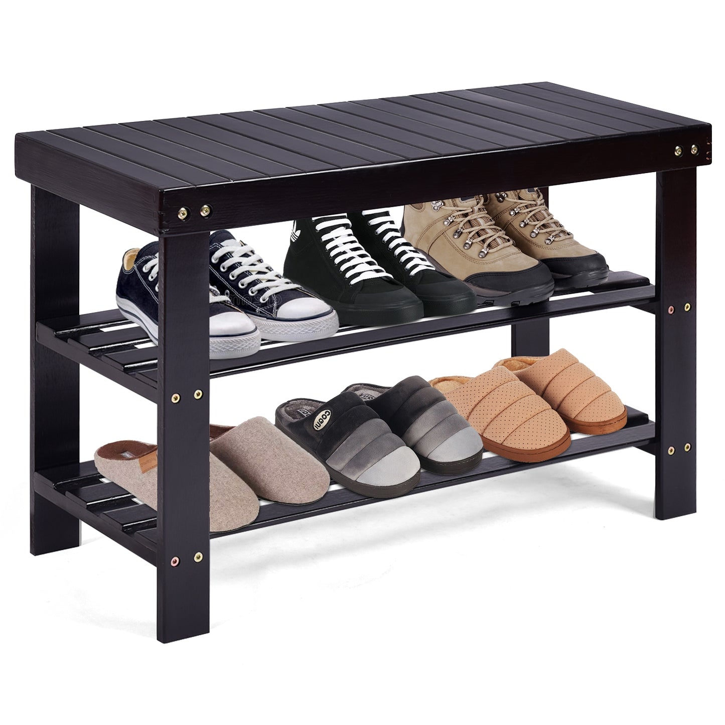 3-Tier Bamboo Shoe Storage Bench - Black
