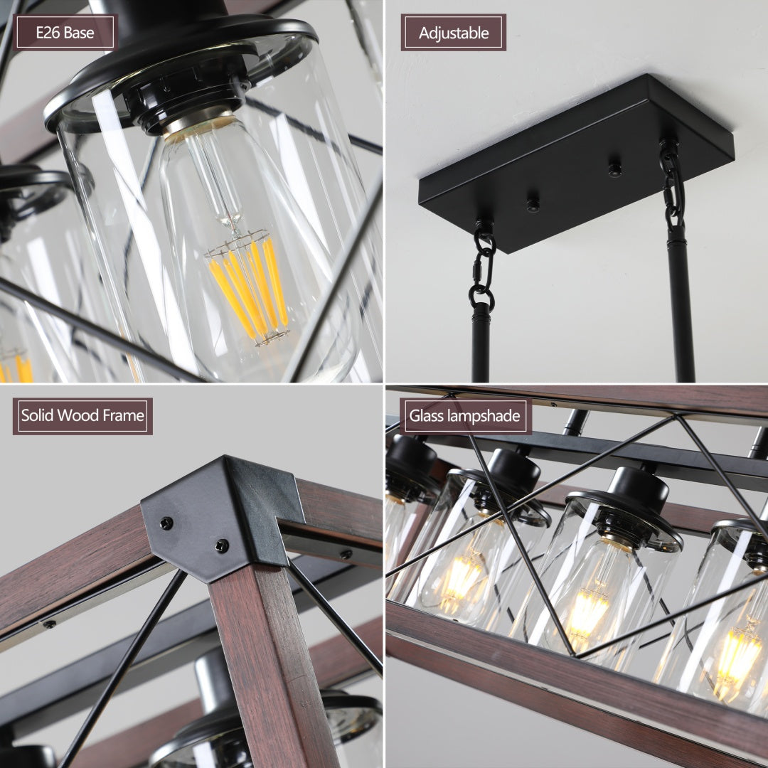 32-Inch Red Industrial Farmhouse Pendant Light - 5-Light Chandelier