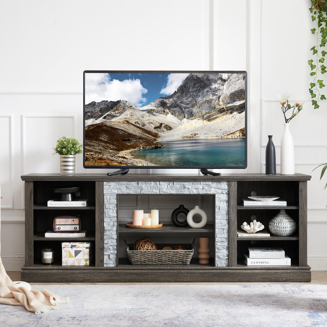 Modern Grey TV Stand with Faux Stacked Stone - 70.12"