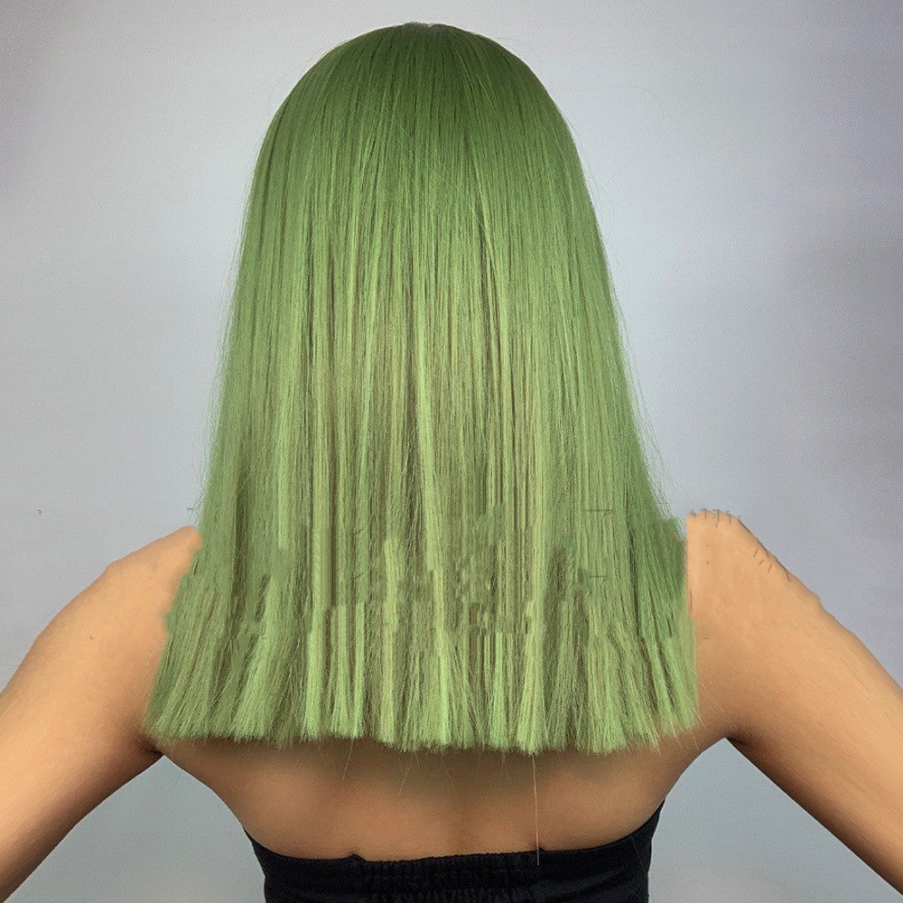 Green Straight Hair Wig with Bangs for Women - Fashionable Hairpiece