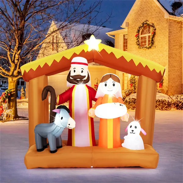 6ft Inflatable Nativity Scene with LED Lights - Weather-Resistant
