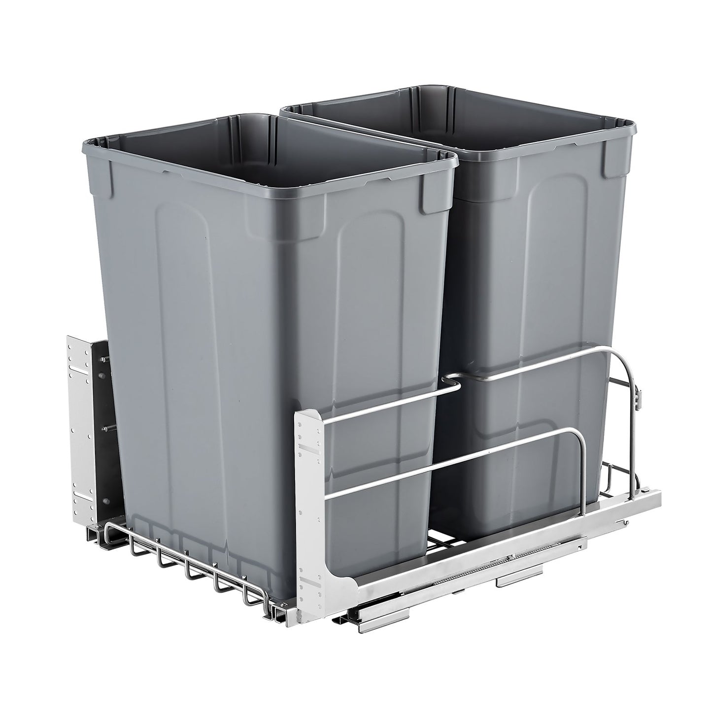 Pull-Out Trash Can with Soft Close - Dual 35QT Capacity, Grey