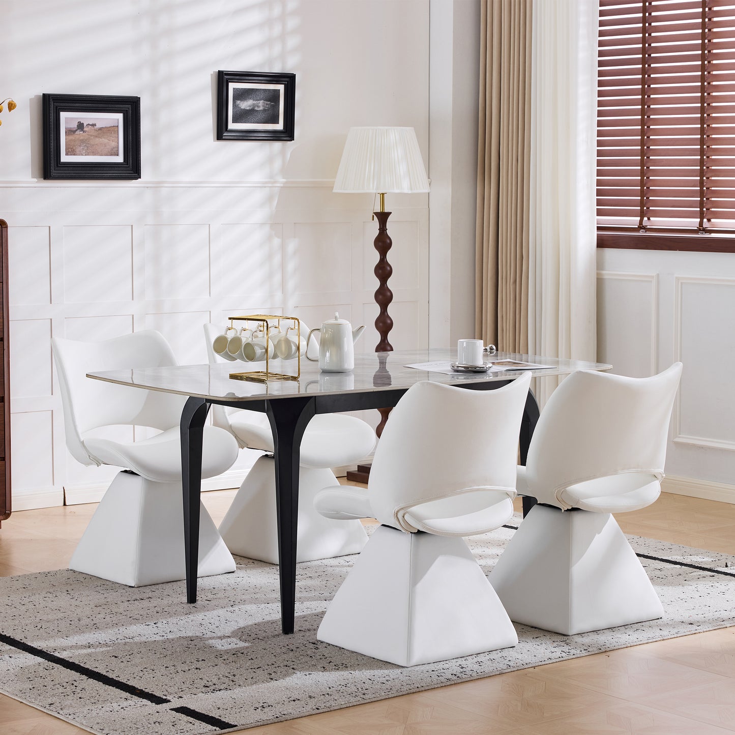 White Swivel Dining Chair - Modern High-Back Design