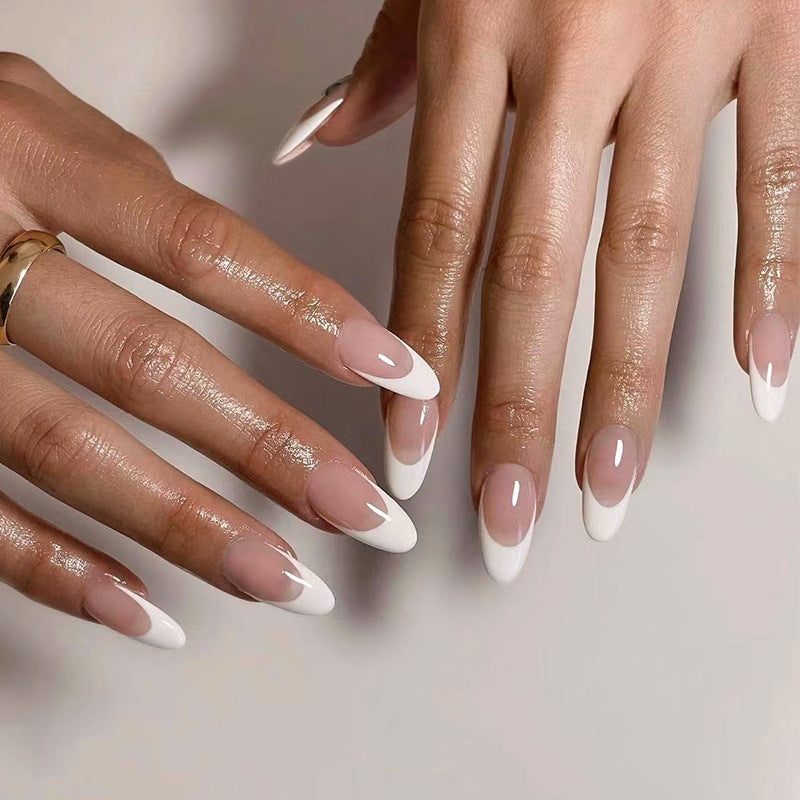 French White Edge Nail Patches - Manicure Kit with Glue for Ladies