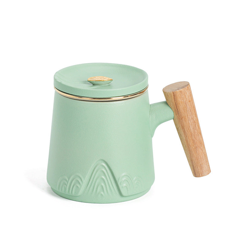 Ceramic Tea Separation Cup with Lid - Double Layer, Microwave Safe, 301-400ml