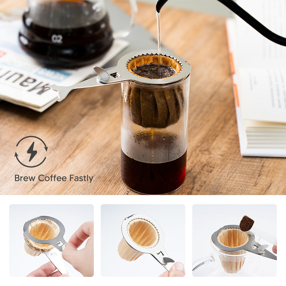 Stainless Steel Coffee Drip Holder Set with Filter Paper and Grinder