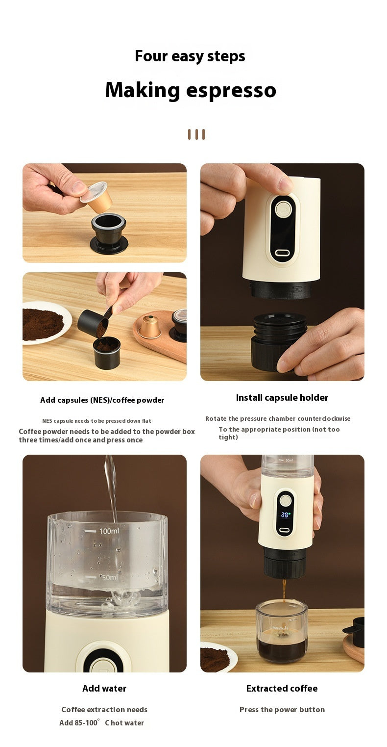 Portable Wireless Coffee Machine - Compact Capsule Espresso Maker for Home & Outdoor Use