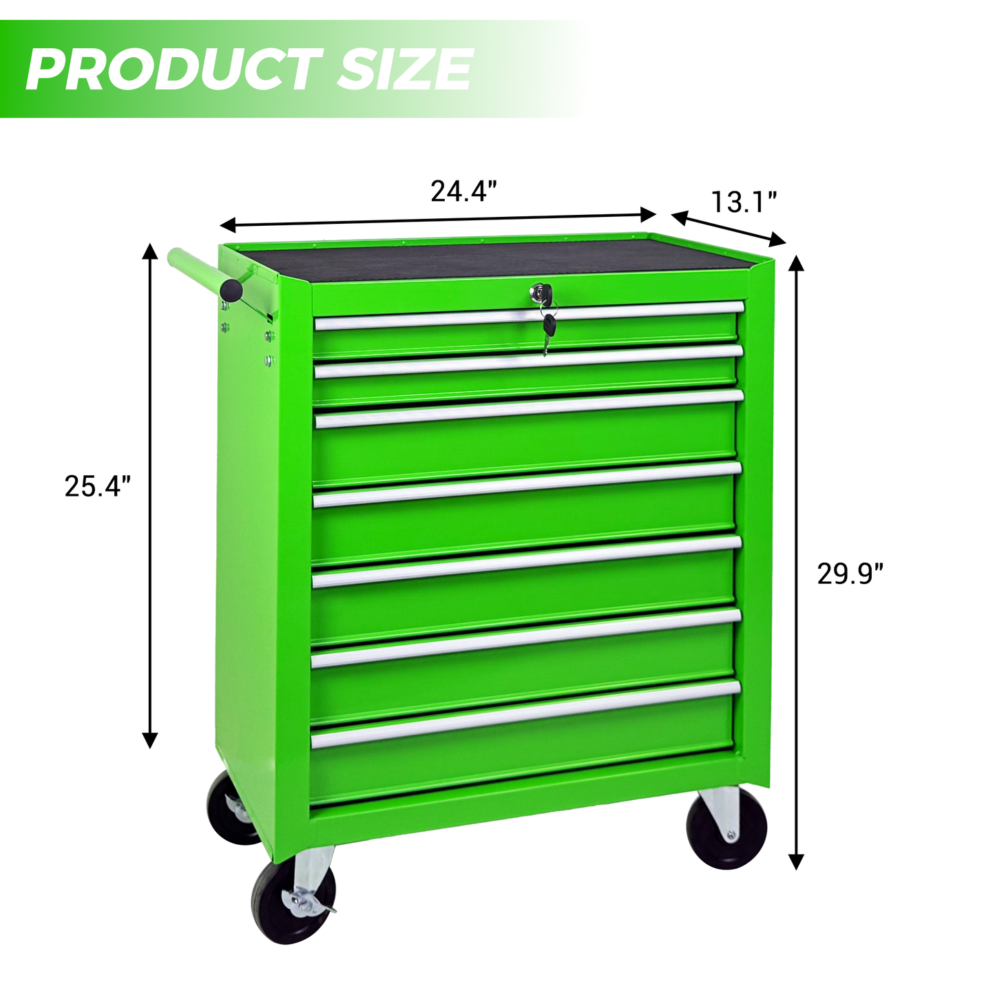 7-Drawer Rolling Tool Chest with Wheels - Green