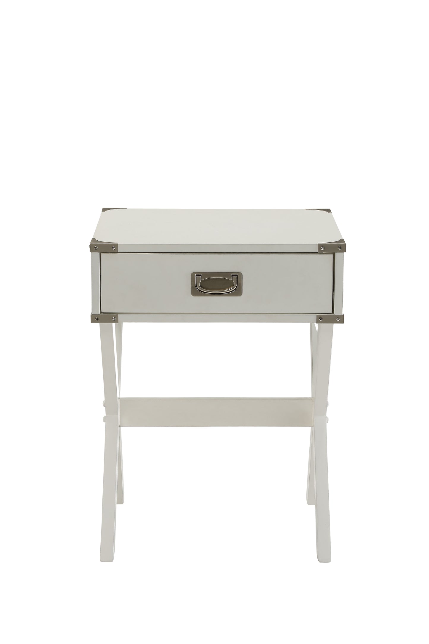 White Finish Accent Table with Drawer - Compact Square Design