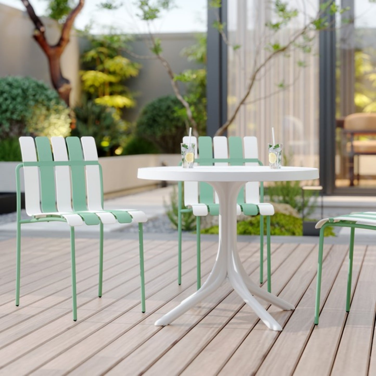 Modern Striped Color Block Chairs 4-Pack with Round Table - Waterproof
