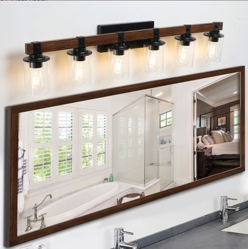 42 Inch Rustic Farmhouse 6-Light Vanity Wall Sconce - Industrial Bathroom Lighting