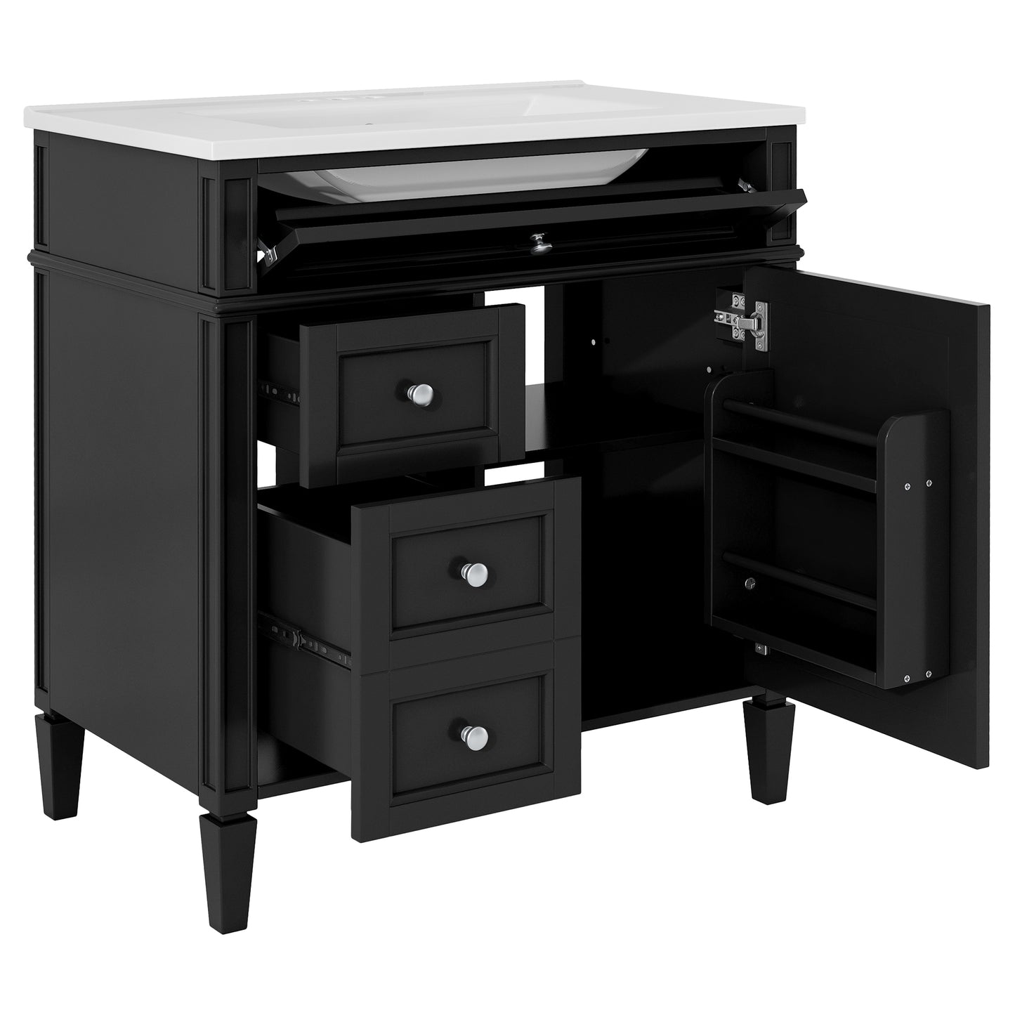 30'' Modern Bathroom Vanity with Ceramic Sink and Storage - Black