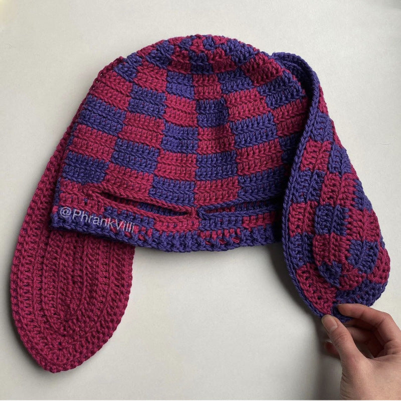 Knitted Rabbit Ear Mask Hat - Funny One-Eye Exposed Horn Thermal & Windproof