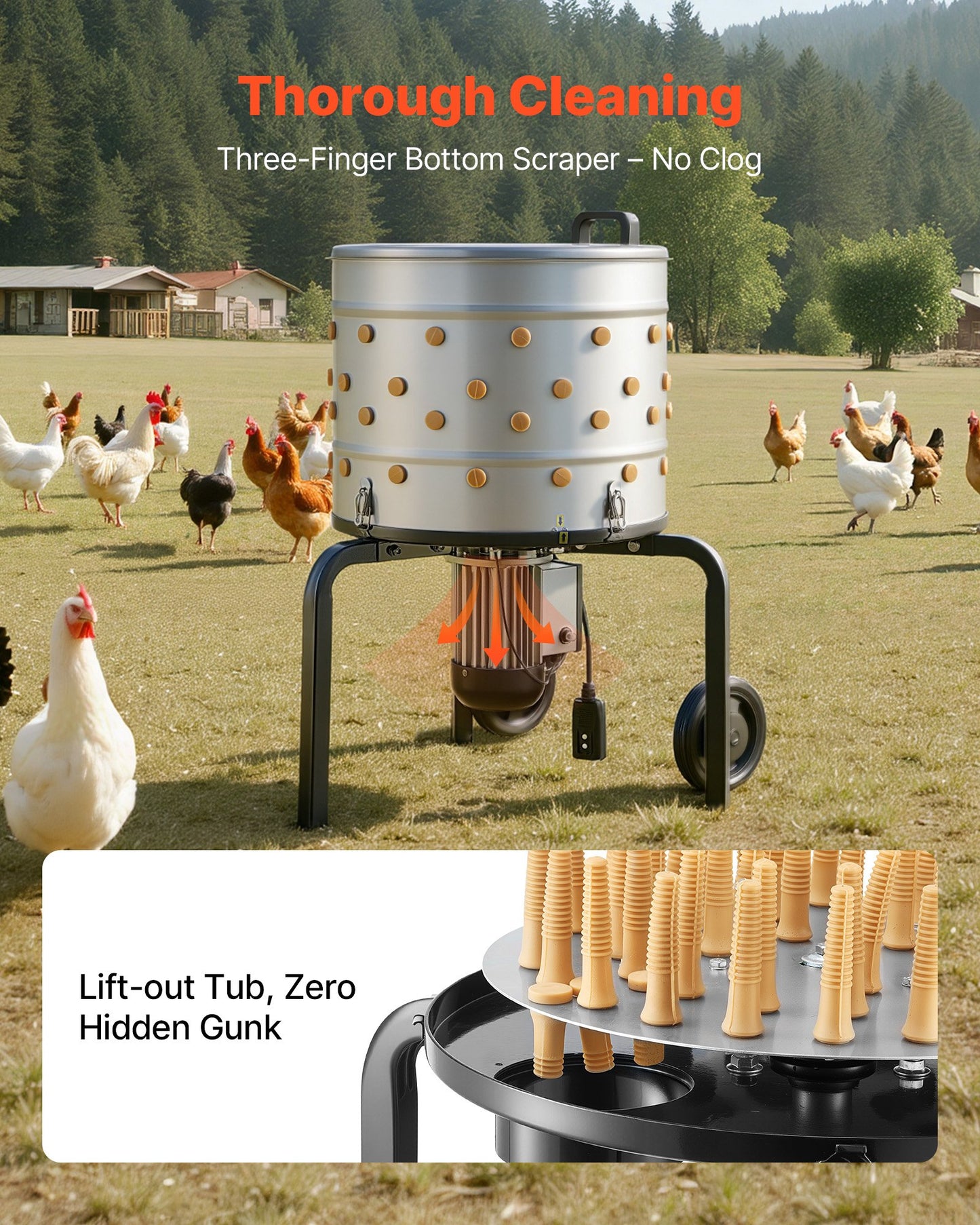 Electric Chicken Plucker Machine 19.7-Inch Drum 750W Stainless Steel Feather Remover